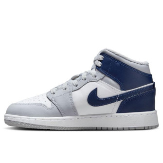 Air Jordan 1 Mid Kids Shoes ''Midnight Navy/Wolf Grey'' (GS)